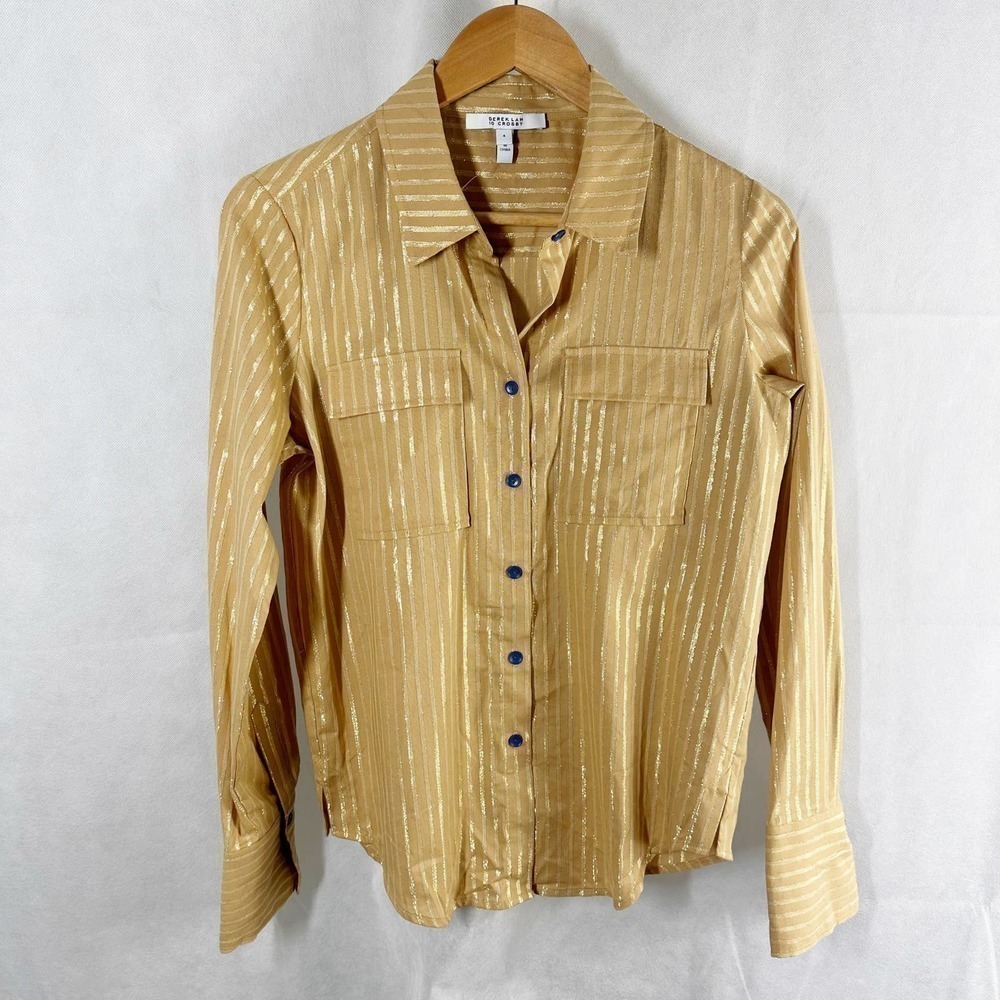 Derek Lam 10 Crosby Long Sleeve Button Metallic Stripe Top Size 4